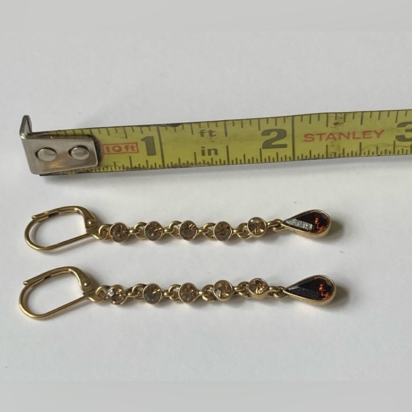 GIVENCHY Dangling Amber & Gold Tone Crystal Tear Drop Earrings - Picture 6 of 6